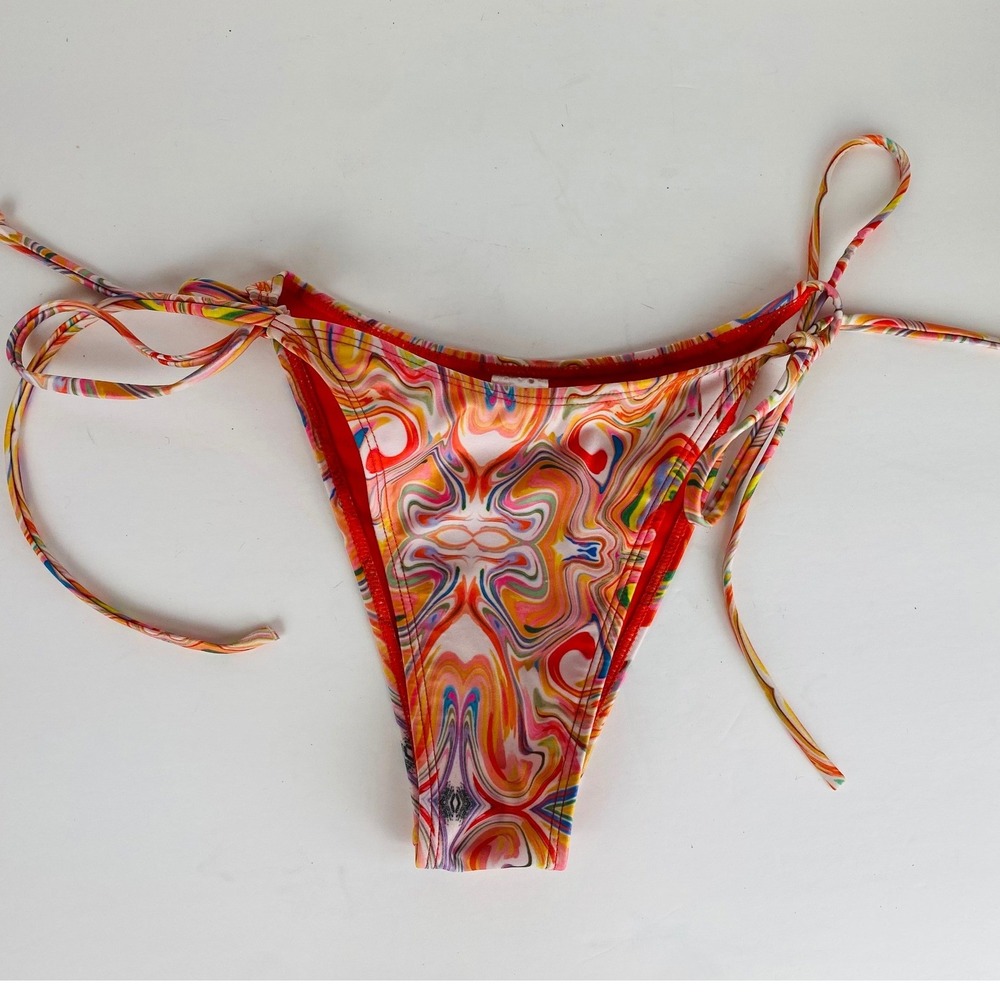 Strawberry Milk Mob Psychedelic Swirl Side Tie Bikini Bottoms Orange Multi M